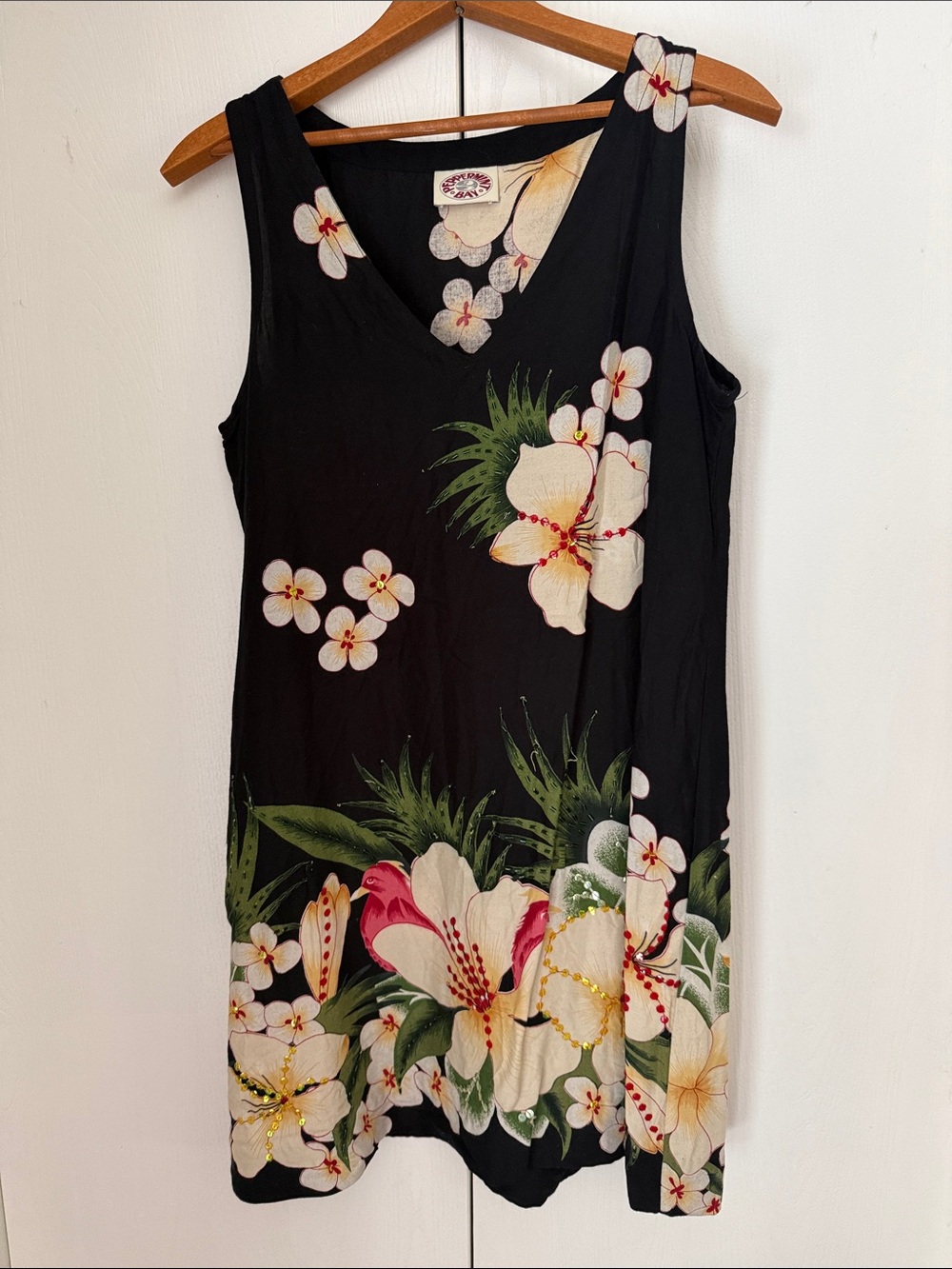 Peppermint Black Floral-Accent Sleeveless Tunic Dress - Picture 1 of 6